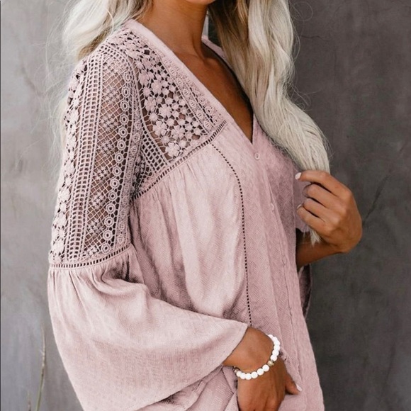 Love Stitch Boho Du Jour Crochet Blouse - Color Pink Size Small - Picture 4 of 8